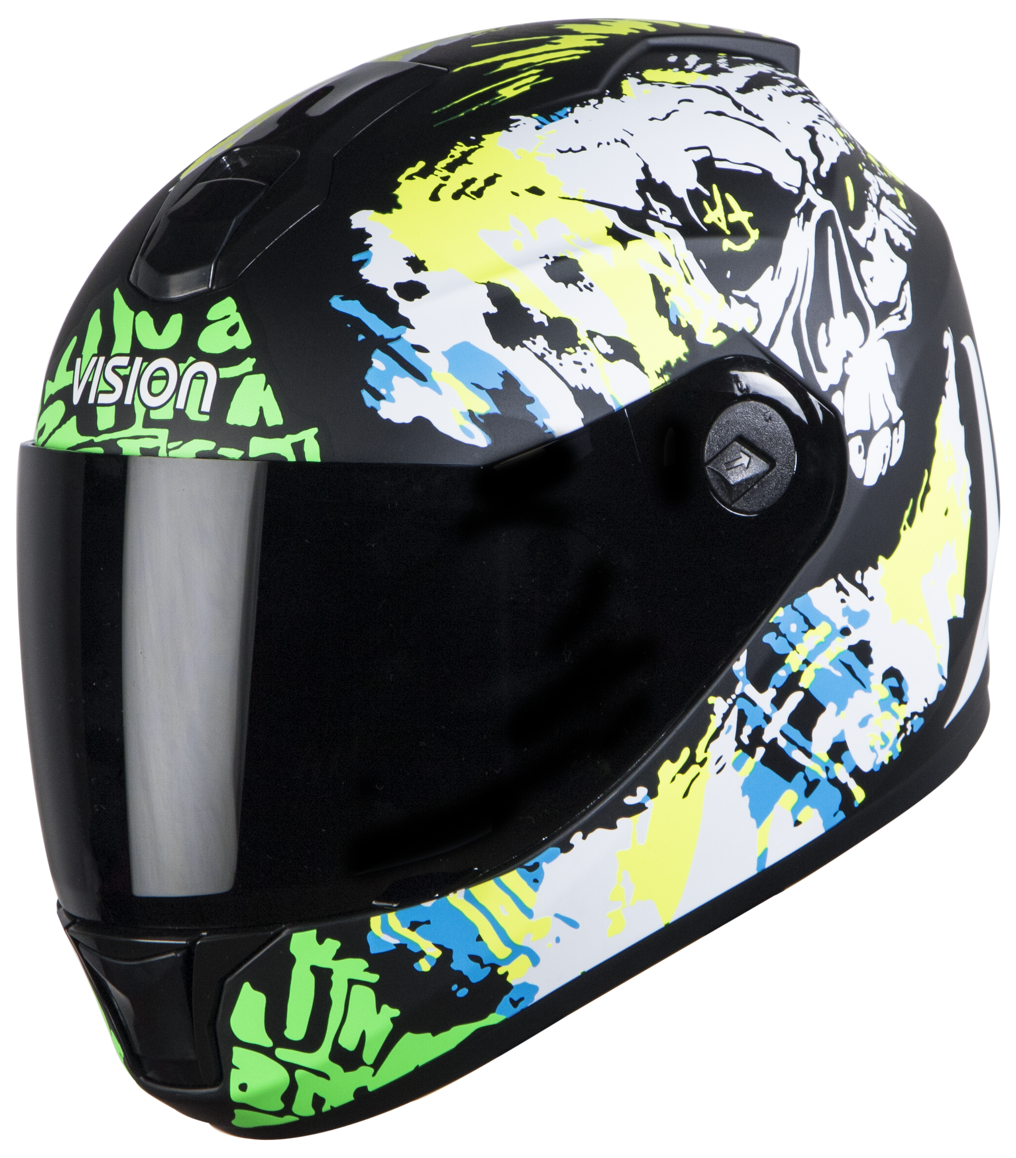 SBH-11 Vision Skull Mat Black With Fluo Yellow( Fitted With Clear Visor Extra Smoke Visor Free)